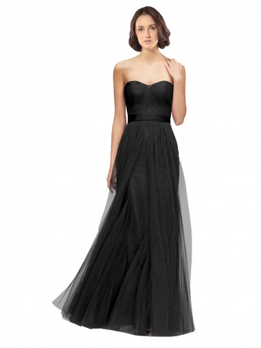Best Long Tulle Bridesmaid Dress with Sweetheart Neckline and Belt