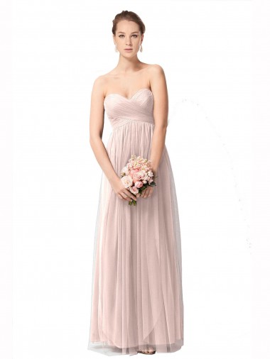 Best Long Sweetheart Tulle Bridesmaid Dress with Shirred Criss Cross Bodice