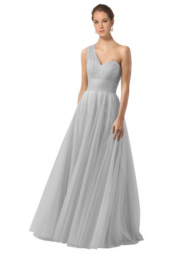Best Floor Length Tulle Bridesmaid Dress with Shirred One Shoulder Bodice