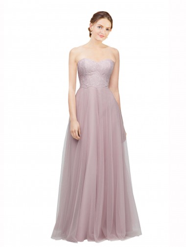 Best Sweetheart Neckline Long Tulle Bridesmaid Dress with Lace Bodice