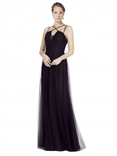 Best High Neck Long A-Line Tulle Bridesmaid Dress