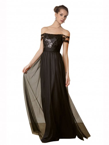 Best Off The Shoulder Sequined Lace Tulle Bridesmaid Dress