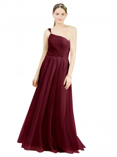 Best One Shoulder Floor Length Long Tulle Bridesmaid Dress