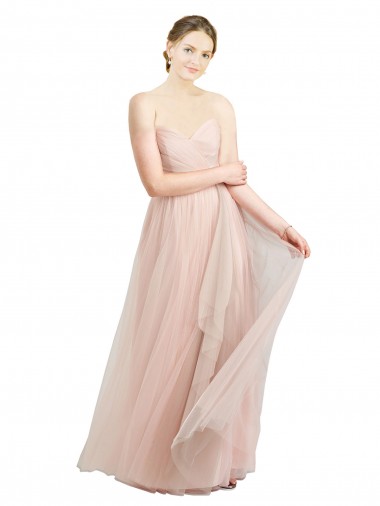 Best Long Floor Length Sweetheart Pleated Tulle Bridesmaid Dress
