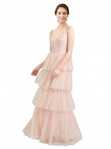 Best V-Neck A-Line Layered Long Tulle Bridesmaid Dress