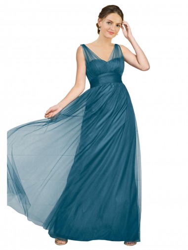 Best Long V-Neck Soft Tulle Bridesmaid Dress
