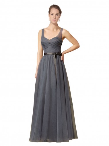 Best Sweetheart Long Tulle Bridesmaid Dress with Sash