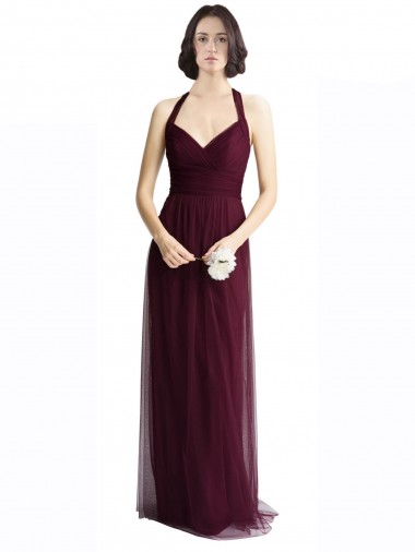 Best Long Tulle Bridesmaid Dress with Criss-Cross Bodice and Self Straps