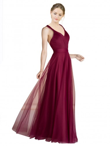 Best Long Sweetheart Tulle Bridesmaid Dress with Straps and Criss Cross Back