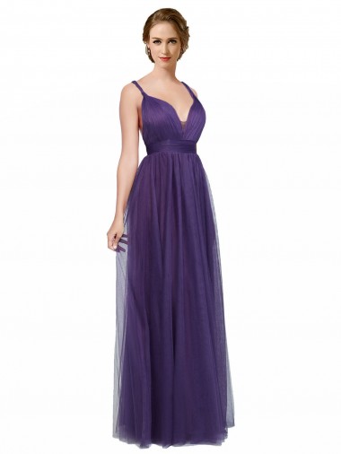 Best Twisted Straps Sweeheart Long Tulle Bridesmaid Dress Open Back