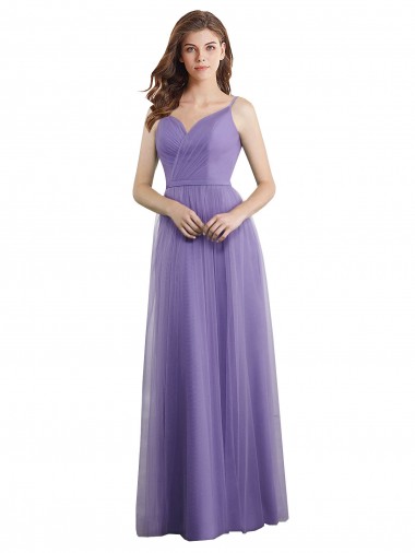 Best Sweetheart Deep V-Back Tulle Bridesmaid Dress with Draped Bodice