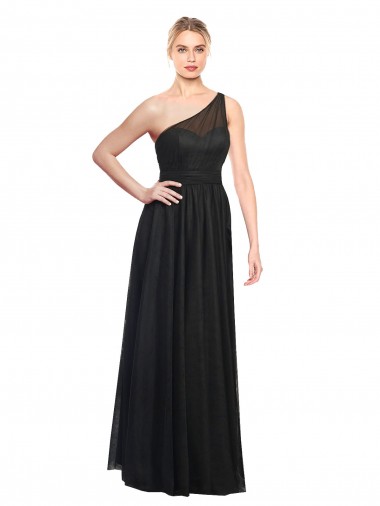 Best Ruched One Shoulder Tulle A-Line Bridesmaid Dress