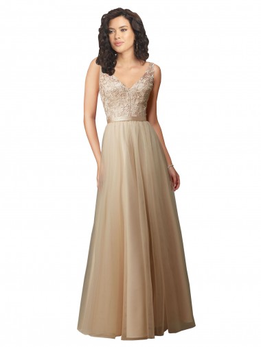 Best Long Tulle Bridesmaid Dress with Embroidery and Beading