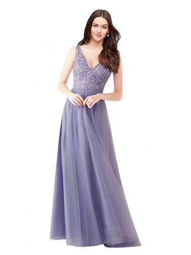 Best Sweetheart Tulle Bridesmaid Dress with Fully Embroidered V-Neck Bodice