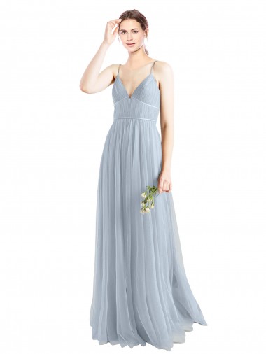 Best Spaghetti Straps V-Neck Slim A-Line Tulle Bridesmaid Dress