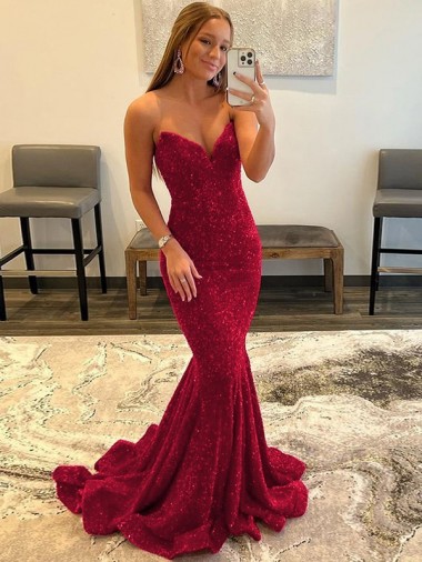 Best Sweetheart Sleeveless Long Sweep Train Velvet Sequin Prom Dress