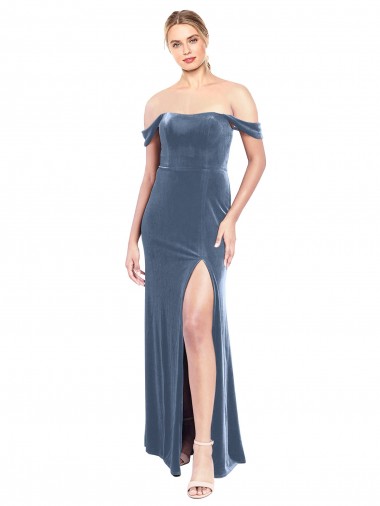 Best Draped Sleeves Wide Scoop Neck Off the Shoulder Velvet Bridesmaid Dress / Prom Dress