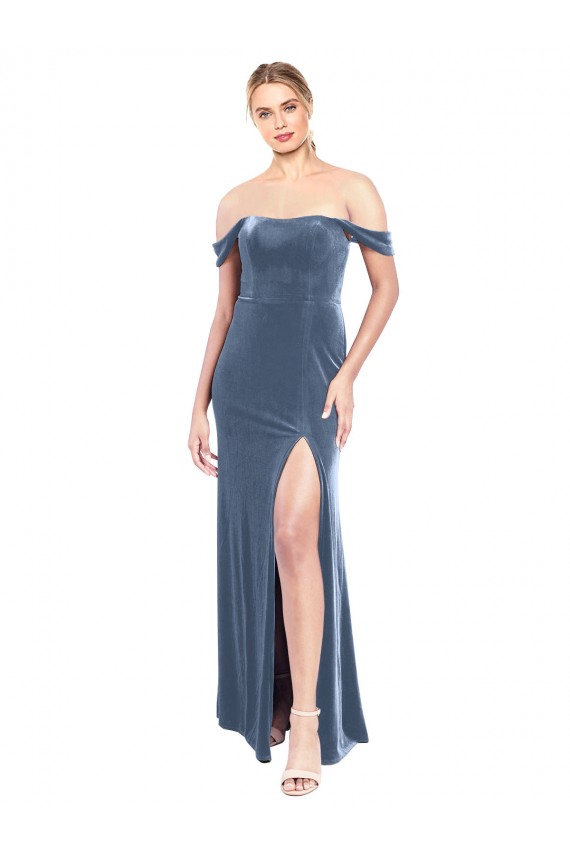Draped Sleeves Wide Scoop Neck Off the Shoulder Velvet Bridesmaid Dress / Prom Dress