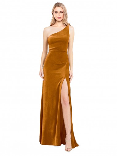 Best Sleek One Shoulder Long Formal Velvet Bridesmaid Dress / Prom Dress