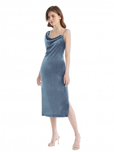 Best Midi Length Asymmetrical One Shoulder Velvet Slip Bridesmaid Dress / Prom Dress