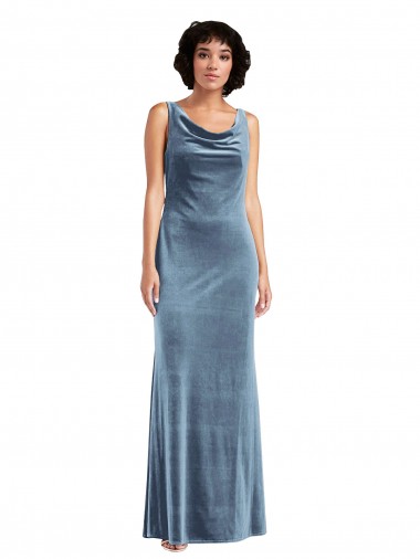 Best Floor Length Cowl Neck Long Stretch Velvet Maxi Bridesmaid Dress / Prom Dress