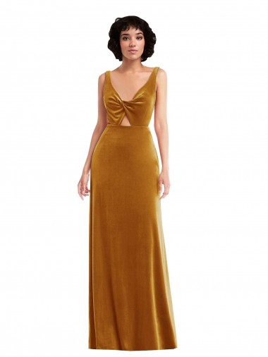 Best Twist Front Cutout Velvet Maxi Bridesmaid Dress / Prom Dress with Pockets