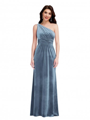 Best One Shoulder Draped Velvet Maxi Bridesmaid Dress / Prom Dress