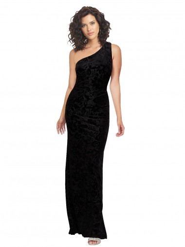Best One Shoulder Long Sheath Sleeveless Floral Velvet Bridesmaid Dress