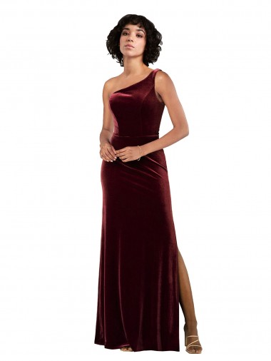 Best Formal One Shoulder Floor-Length Velvet Bridesmaid Dress / Prom Dress