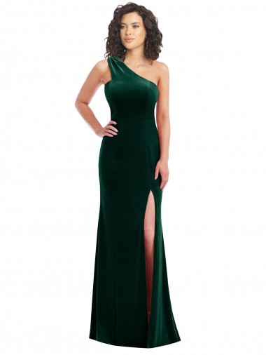 Best One Shoulder Velvet Trumpet Bridesmaid Dress / Prom Dress with Front Slit