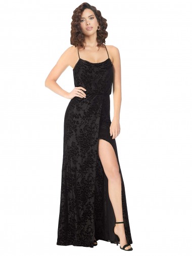 Best Floral Velvet Cowl Neck Bridesmaid Dress with Skirt Slit