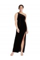 One Shoulder Long Formal Velvet Bridesmaid Dress / Prom Dress with Side Split and Shoulder Tie