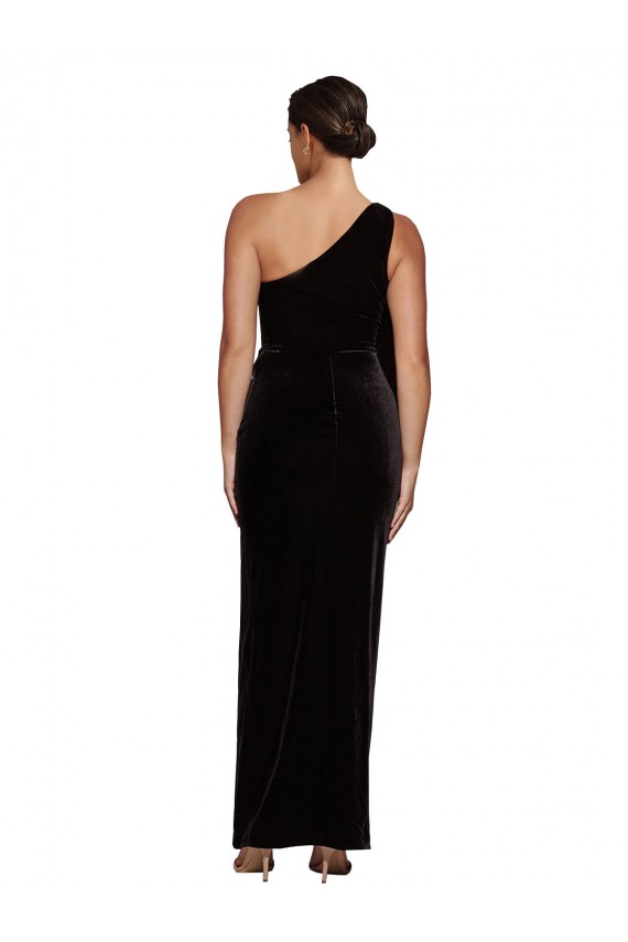 One Shoulder Long Formal Velvet Bridesmaid Dress / Prom Dress with Side Split and Shoulder Tie