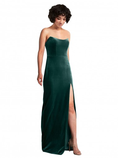 Best Scooped Strapless Long Formal Velvet Bridesmaid Dress / Prom Dress with Daring Side Slit